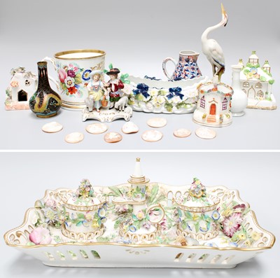 Lot 269 - A Coalbrookdale Style Porcelain Desk Stand,...