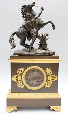 Lot 351 - A Gilt Metal Mounted Mantel Clock, surmounted...