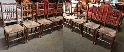 Lot 1318 - A Set of Eight Spindle Back Elm Chairs, with...