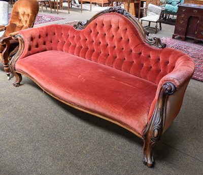 Lot 1314 - A Victorian Button Backed Mahogany Framed Sofa,...