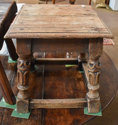 Lot 1341 - A 17th Century Oak Stool, 43cm by 46cm