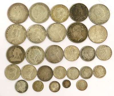 Lot 107 - Mixed British Silver Coinage, 28 coins...