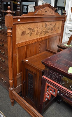 Lot 1347 - A Marquetry Inlaid Pine Bed Frame, 130cm by...