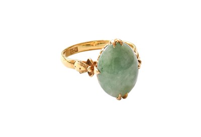 Lot 160 - A Jade Ring, the oval cabochon jade in a...