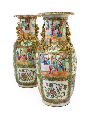 Lot 373 - A Pair of Cantonese Porcelain Vases, mid 19th...