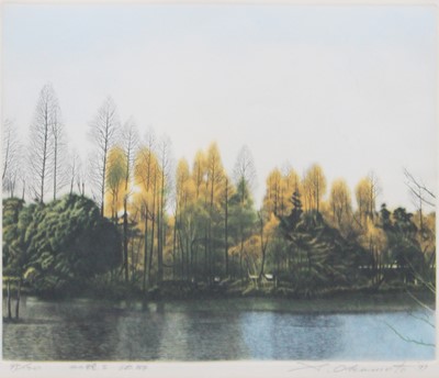 Lot 1054 - Shogo Okamoto (1920-2001) Japanese Lake view...