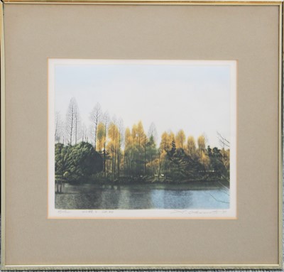 Lot 1105 - Shogo Okamoto (1920-2001) Japanese Lake view...