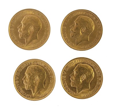 Lot 210 - 4x George V, Sovereigns, 1911, 1913, 1914 and...