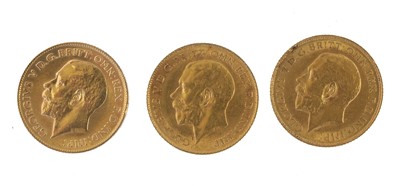 Lot 221 - 3x George V, Half Sovereigns, 1911, 1913 and...