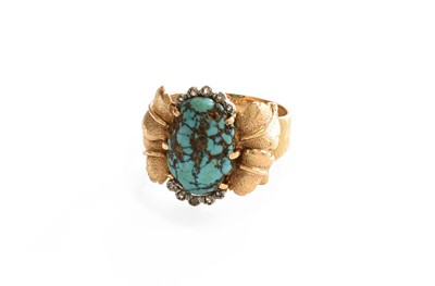 Lot 1011 - A Turquoise and Diamond Ring, the oval...