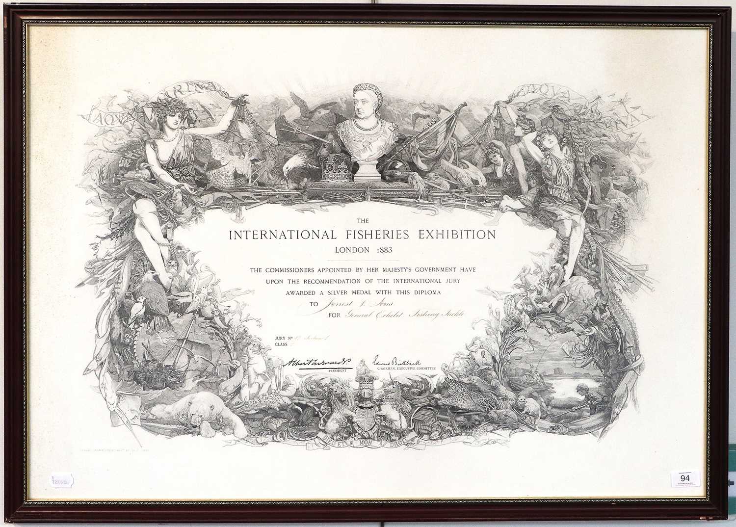 Lot 94 - An 1883 International Fisheries Exhibition Diploma