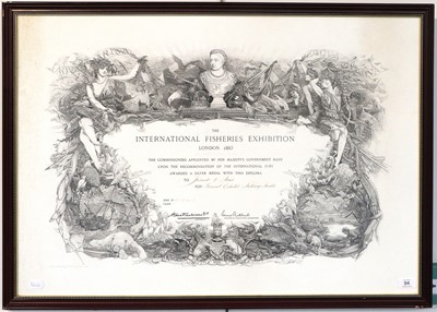 Lot 94 - An 1883 International Fisheries Exhibition Diploma