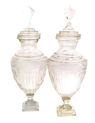 Lot 17 - A Pair of Cut Glass Urns and Covers, 19th...