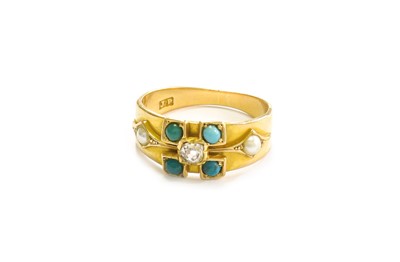 Lot 97 - A Turquoise, Diamond and Split Pearl Ring,...