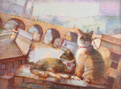 Lot 1055 - Bohuslav Barlow (b.1947) "Alley Cats in Green",...