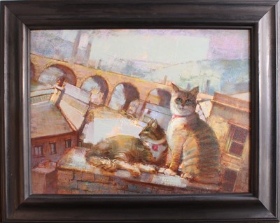 Lot 1055 - Bohuslav Barlow (b.1947) "Alley Cats in Green",...