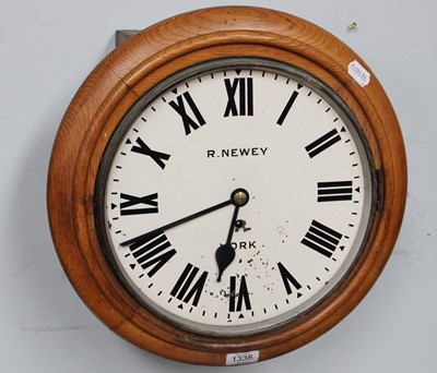 Lot 1338 - An oak 12inch dial wall time piece, circa 1900,...