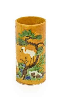 Lot 106 - A Chinese Sancai Glazed Brush Pot (Bitong),...