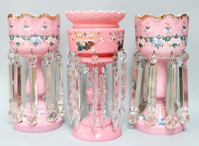 Lot 348 - An Assembled Garniture of Opaque Pink Glass...