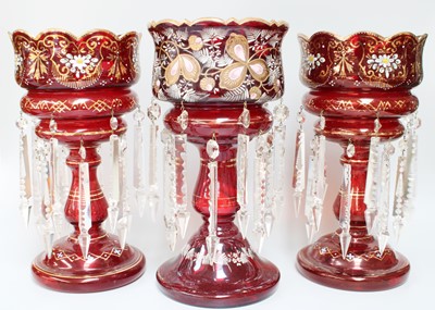 Lot 346 - An Assembled Garniture of Ruby Glass Table...