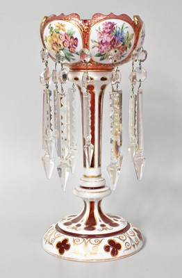 Lot 335 - A Bohemian Cranberry Glass Table Lustre, 19th...