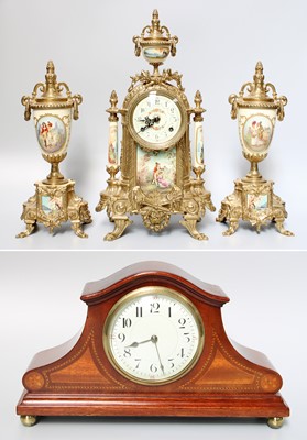 Lot 280 - A Reproduction Brass Clock Garniture in the...