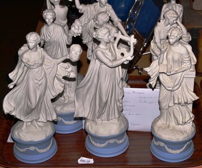 Lot 1 - A set of nine Wedgwood ";Classical Muses"; with certificates and a pair of emerald wine glasses