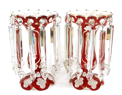 Lot 15 - A Pair of White and Red Overlay Clear Glass...