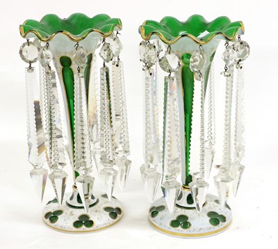 Lot 16 - A Pair of Bohemian White Overlay Green Glass...