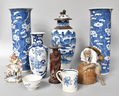 Lot 334 - Pair of Blue and White Sleeve Vases, decorated...