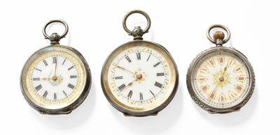 Lot 189 - Three Silver and Enamel Fob Watches