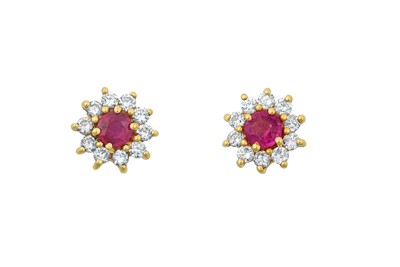 Lot 2188 - A Pair of 18 Carat Gold Ruby and Diamond...
