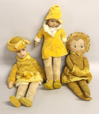 Lot 2259 - Three Circa 1930s Fabric Dolls, comprising a...