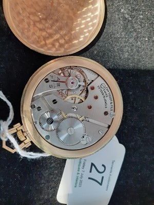 Lot 27 - A 9 Carat Gold Open Faced Pocket Watch, signed...