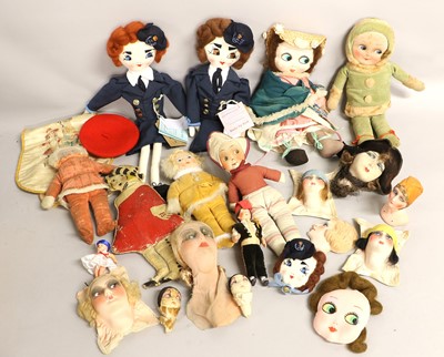 Lot 2260 - Circa 1930s Fabric Dolls comprising four with...
