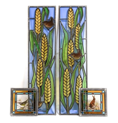 Lot 639 - A Pair of Leaded Stained Glass Door Panels,...