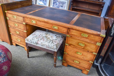 Lot 1379 - A Leather Inset Brass Mounted Desk, with...