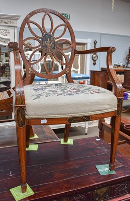 Lot 1346 - A Painted Satinwood Oak Armchair, with central...