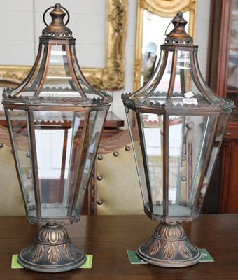 Lot 1155 - A Pair of Coppered Octagonal Lanterns, each...