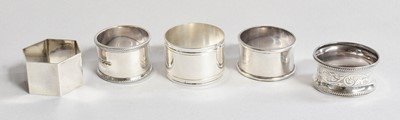 Lot 116 - Four Various Silver Napkin-Rings, two by...