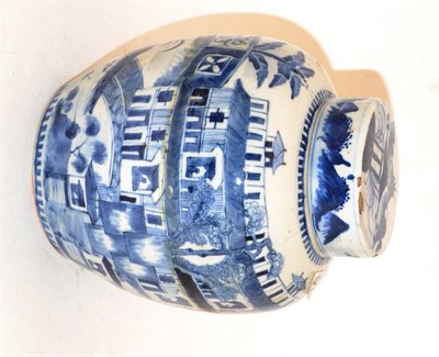 Lot 42 - A Chinese blue and white porcelain ginger jar and cover, Kangxi reign marks (a.f.)