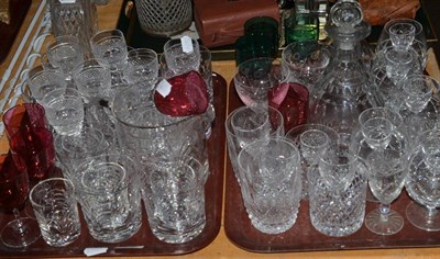 Lot 45 - Two trays of good quality cut and other glass table ware, including a Georgian mallet decanter...