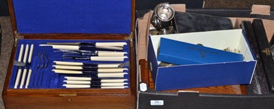 Lot 46 - An oak canteen of silver plated Old English pattern tableware, two cased part sets of tea...