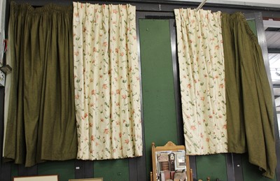 Lot 1216 - A Pair of Curtains, cream ground with silk...