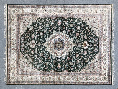 Lot 342 - Modern Silk Carpet, India The bottle green of...