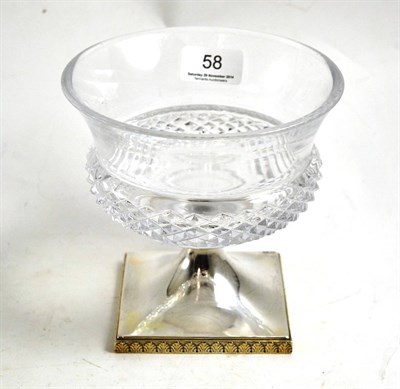 Lot 58 - A Russian moulded glass tazza, with white metal mounts, bears Russian silver marks