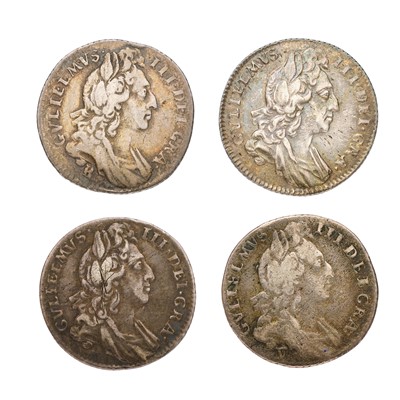 Lot 99 - 4x William III, Sixpences, comprising:...