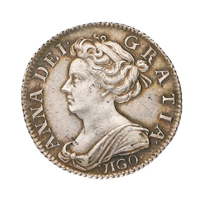 Lot 112 - Anne, Sixpence 1703, VIGO, plain in angles...