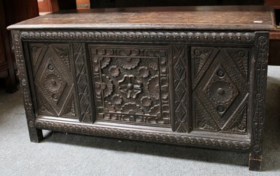 Lot 1216 - A 19th Century Three Panelled Oak Coffer, 99cm...