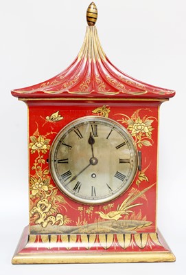 Lot 1345 - A Red Japanned Table Timepiece, retailed by...